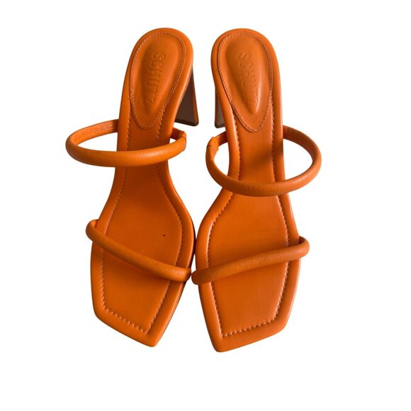 SCHUTZ Orange Leather Double Strap Sandals Heels Size 7.5 - Picture 4 of 11